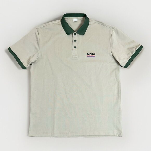 NASA Logo Men's Short Sleeves Polo Shirt Size XL Beige Green Polyester NWOT - Picture 1 of 8